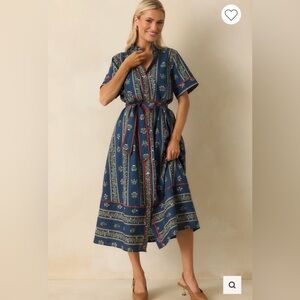 NWT- Entro navy multi floral print cotton maxi shirt dress size M